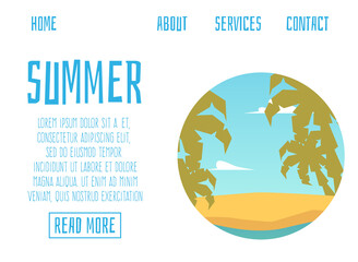 Website page banner for summer vacation and traveling flat vector illustration.