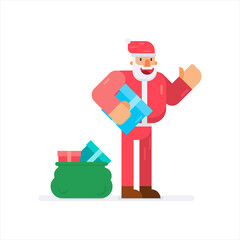 Cute santa claus greets and brings gifts vector illustration