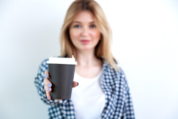 Young beautiful woman emotions in casual clothes on white background