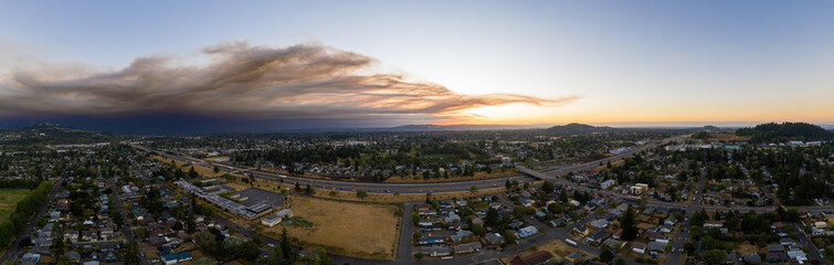 Oregon Fire Smoke over South East Portland at Dusk as Seen by Drone