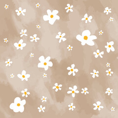 かわいい花柄の背景画像_茶色_手描き風_テキスタイル