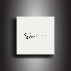 SM Signature style monogram.Calligraphic lettering icon and handwriting vector art.