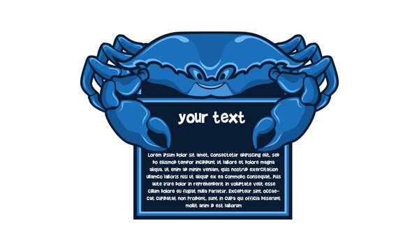 Blue Crab Menu Board Place for Text Logo Mascot Template Element