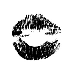 Lips track print. Stamp of mouth isolated on white background. Vector illustration.