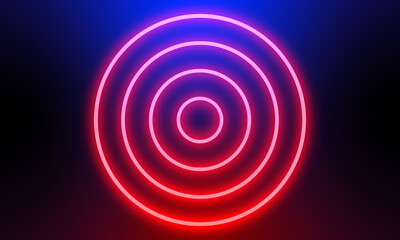 Abstract red neon light circles background.