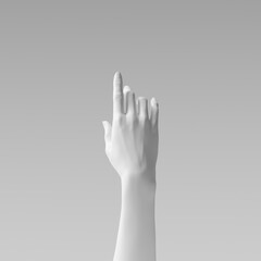 Showing woman hand. Elegant white female hand gesture pointing to something isolated on white, 3d rendering.