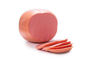 Boiled sausage isolated on white.