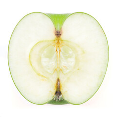 a photo of half green apple isolated on white background