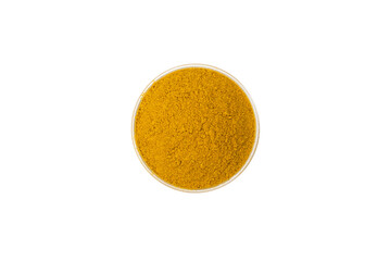 Curry powder in a bowl isolated on white background.
