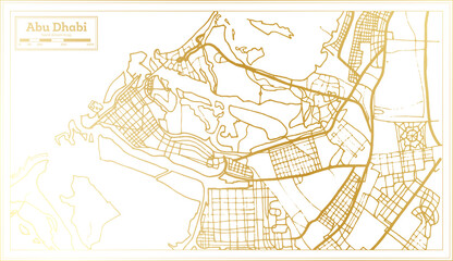 Abu Dhabi UAE City Map in Retro Style in Golden Color. Outline Map.