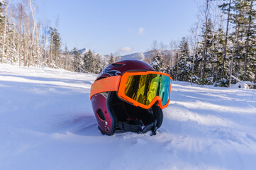 Ski helmet in the snow