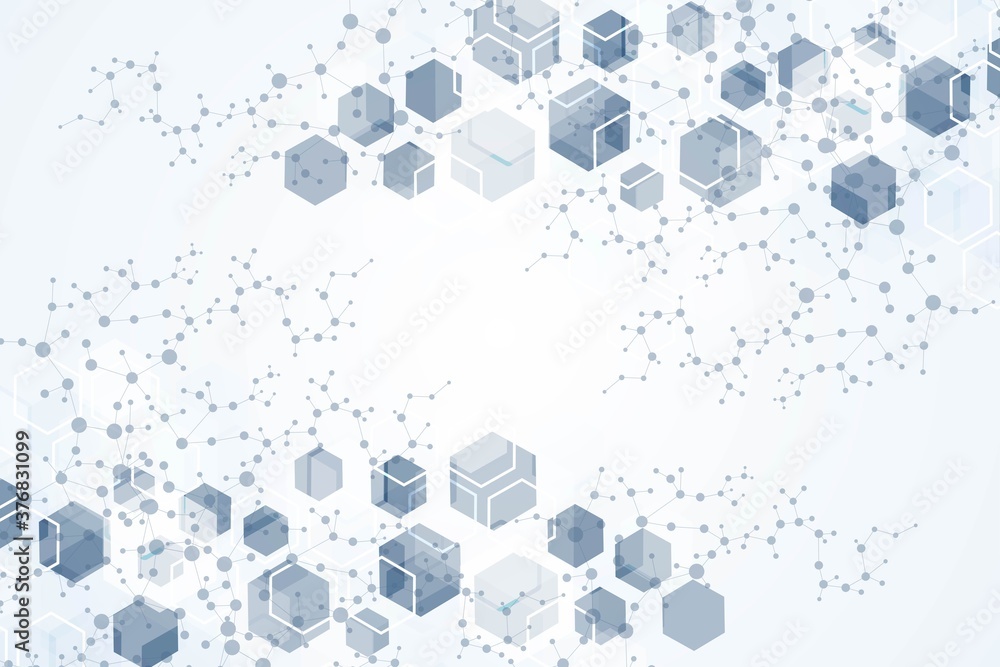 Poster geometric abstract background with connected line and dots. structure molecule and communication. sc