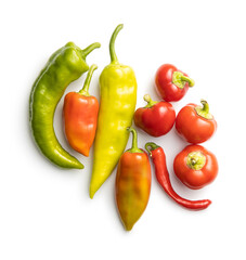 Various types of peppers vegetables.