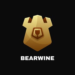 Vector Logo Illustration Bear Win Gradient Colorful Style.