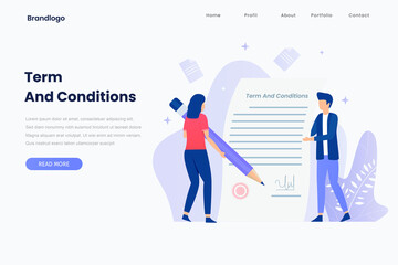 User agreement vector illustration landing page concept. Illustration for websites, landing pages, mobile applications, posters and banners.