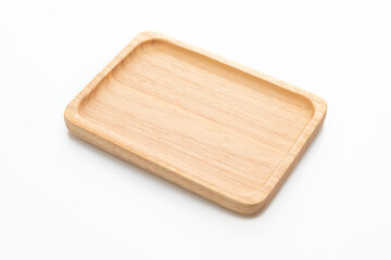 wooden tray or plate on white background