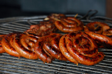 Sai Aua northern Thai spicy sausage on stove.