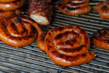 Sai Aua northern Thai spicy sausage on stove.