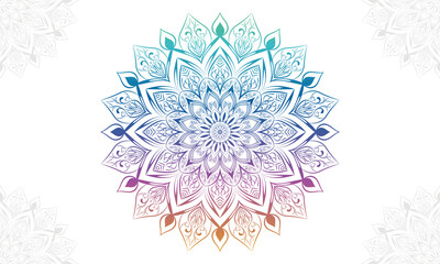 Gradient mandala background with floral ornament pattern. Hand drawn mandala design. Vector mandala template for decoration invitation, cards, wedding, logos, cover, brochure, flyer, banner.