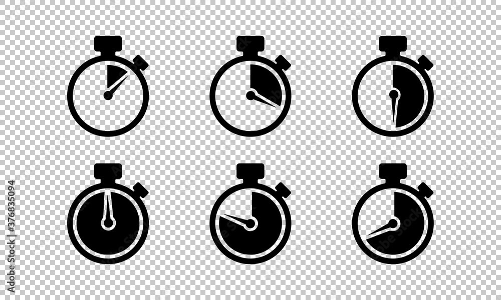 Poster timer isolated icon set on transparent background. countdown timers. stopwatch symbol. time manageme