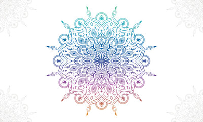 Gradient mandala background with floral ornament pattern. Hand drawn mandala design. Vector mandala template for decoration invitation, cards, wedding, logos, cover, brochure, flyer, banner.