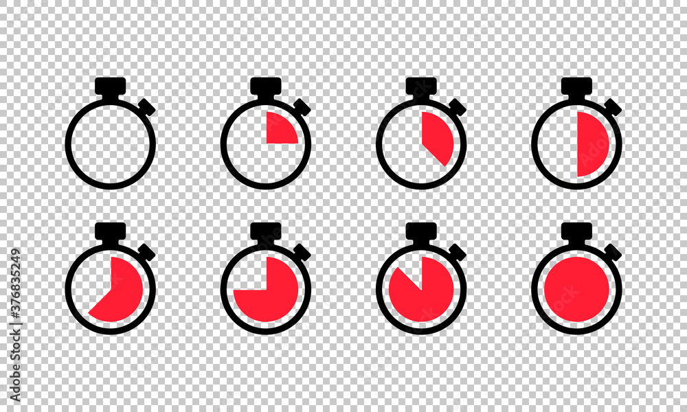 Poster timer icon set on transparent background. stopwatch symbol. countdown timers. time management. time 