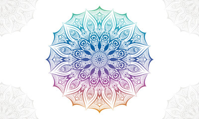 Gradient mandala background with floral ornament pattern. Hand drawn mandala design. Vector mandala template for decoration invitation, cards, wedding, logos, cover, brochure, flyer, banner.