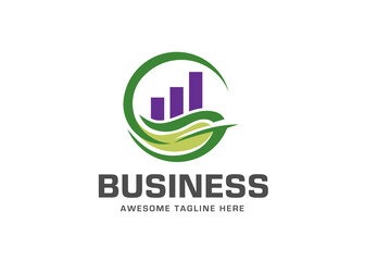 bar chart and leaf logo vector, Business Growth Natural Environment Financial Logo