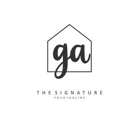 G A GA Initial letter handwriting and signature logo. A concept handwriting initial logo with template element.