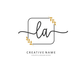L A LA Initial letter handwriting and signature logo. A concept handwriting initial logo with template element.