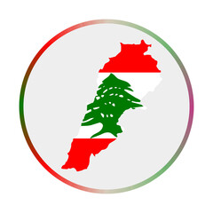 Lebanon icon. Shape of the country with Lebanon flag. Round sign with flag colors gradient ring. Appealing vector illustration.