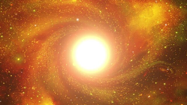 a bright light residing in an orange gas cloud, a black hole