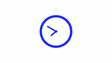 Amazing blue color counting down clock icon on white background,circle clock icon