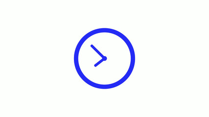 Amazing blue color counting down clock icon on white background,circle clock icon