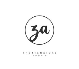 Z A ZA Initial letter handwriting and signature logo. A concept handwriting initial logo with template element.