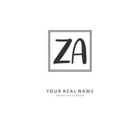 Z A ZA Initial letter handwriting and signature logo. A concept handwriting initial logo with template element.