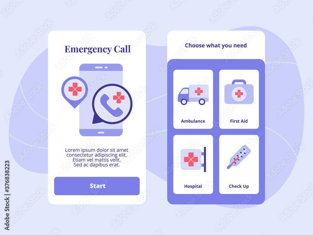 Poster emergency call ambulance first aid hospital check up for mobile apps template banner page ui with tw