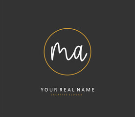 M A MA Initial letter handwriting and signature logo. A concept handwriting initial logo with template element.