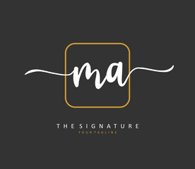 M A MA Initial letter handwriting and signature logo. A concept handwriting initial logo with template element.