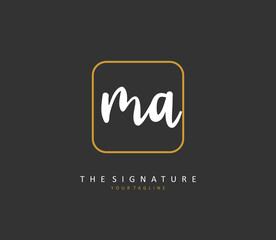 M A MA Initial letter handwriting and signature logo. A concept handwriting initial logo with template element.