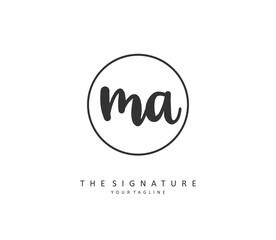 M A MA Initial letter handwriting and signature logo. A concept handwriting initial logo with template element.