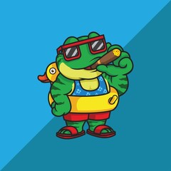 frog with cigarette and duck balloon. vector illustration