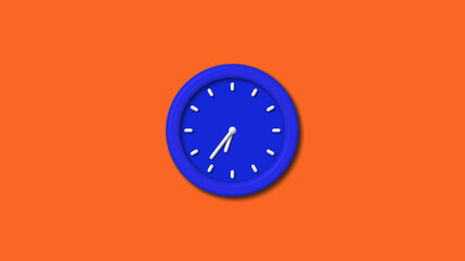 Best blue color 3d wall clock icon on brown background,12 hours clock icon