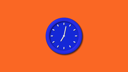 Best blue color 3d wall clock icon on brown background,12 hours clock icon