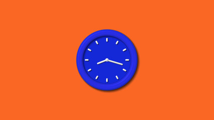 Best blue color 3d wall clock icon on brown background,12 hours clock icon