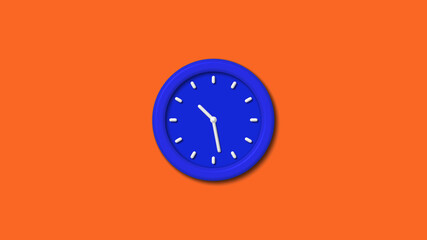 Best blue color 3d wall clock icon on brown background,12 hours clock icon