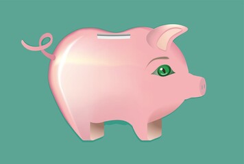 Cute Pink Piggy bank with copy space on belly. Vector illustration.