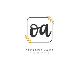 O A OA Initial letter handwriting and signature logo. A concept handwriting initial logo with template element.