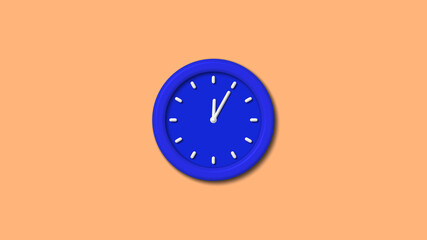 Blue color 3d wall clock icon on brown light background,clock icon