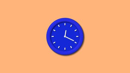 Blue color 3d wall clock icon on brown light background,clock icon